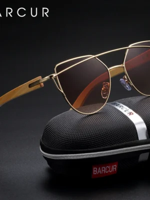 Óculos de Sol BARCUR Feminino – Armação em Bambu, Lentes Polarizadas