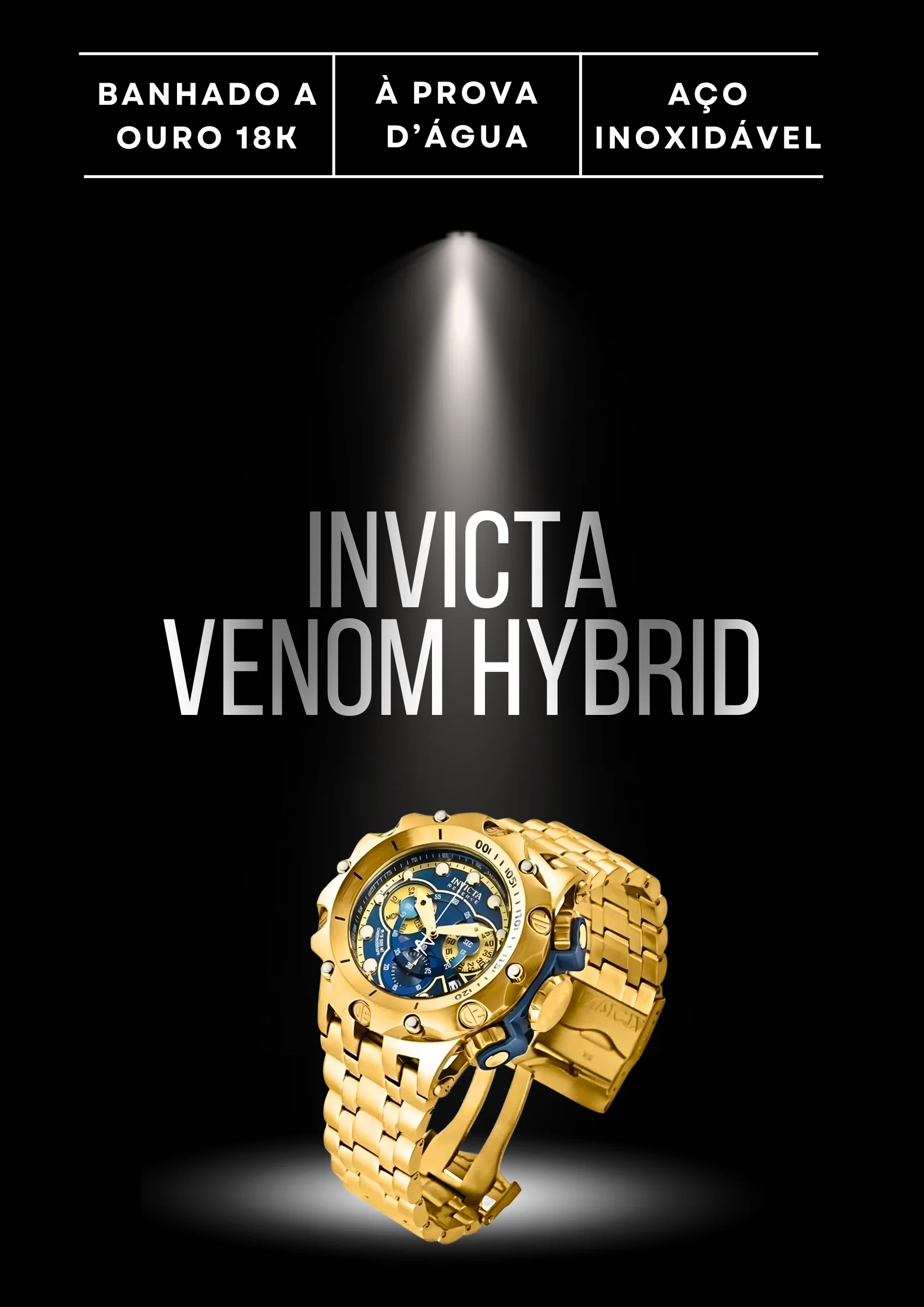 Relógio ORIGINAL Masculino INVICTA Venom Hybrid de Luxo Dourado Banhado a Ouro 18K Robus - Imagem 7