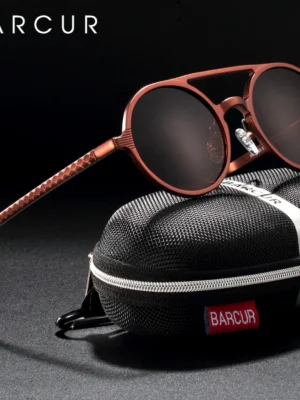 Óculos de Sol Masculino BARCUR Steampunk Retrô – Polarizado UV400, Alumínio/Magnésio
