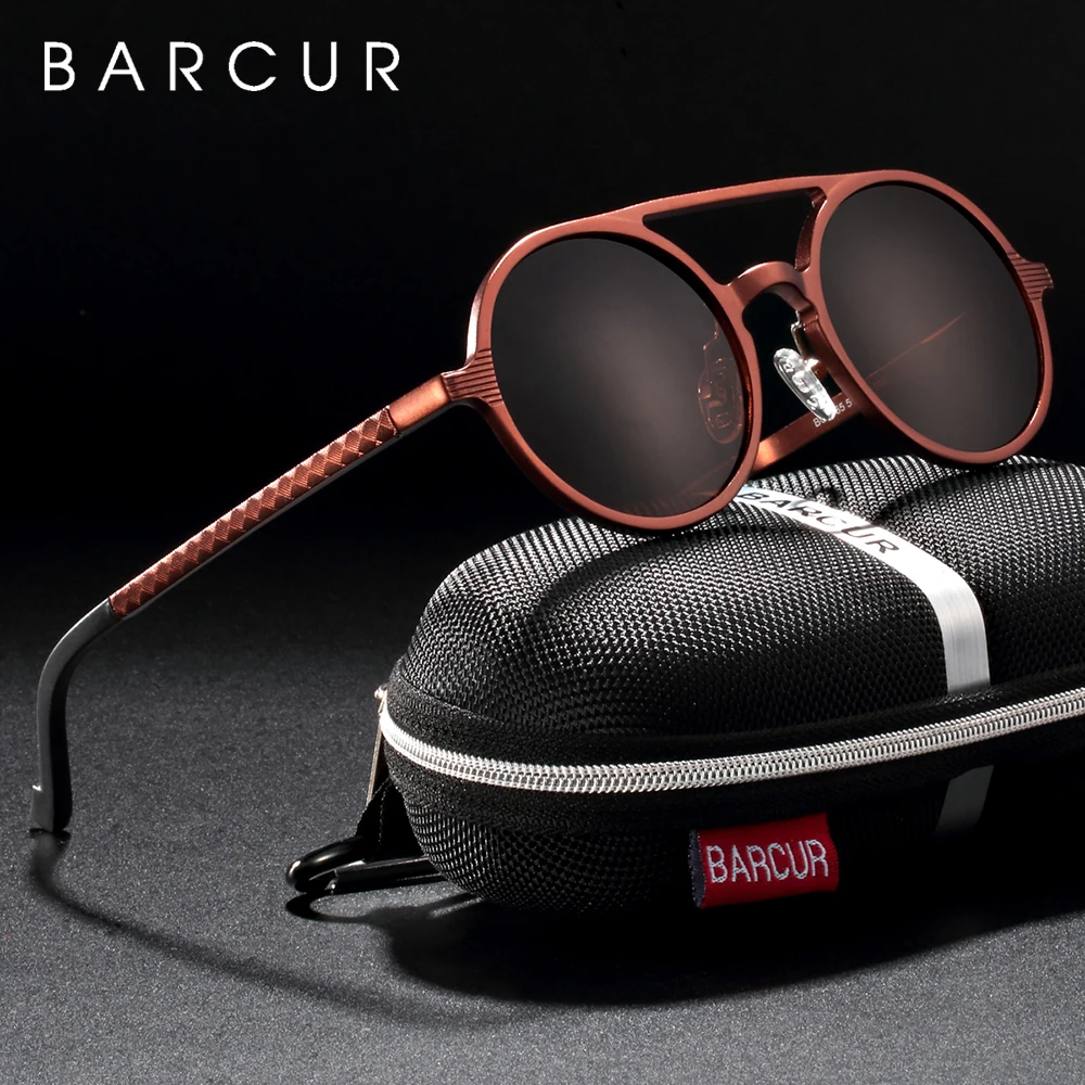 Óculos de Sol Masculino BARCUR Steampunk Retrô – Polarizado UV400, Alumínio/Magnésio