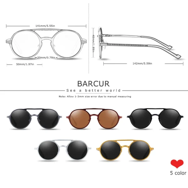 Óculos de Sol Masculino BARCUR Steampunk Retrô – Polarizado UV400, Alumínio/Magnésio - Imagem 6