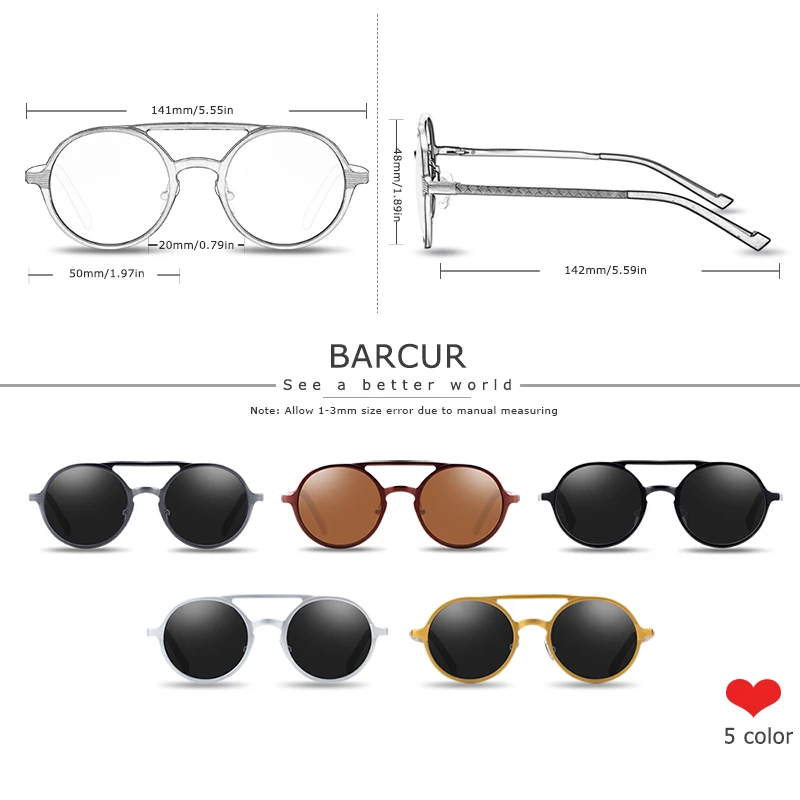 Óculos de Sol Masculino BARCUR Steampunk Retrô – Polarizado UV400, Alumínio/Magnésio - Imagem 6