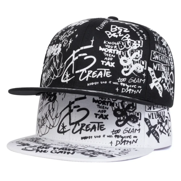 Boné Unissex Preto e Branco com Estampa Graffiti – Estilo Hip Hop - Imagem 7