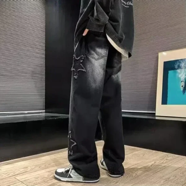 Calça Jeans Masculina Preta com Bordado de Estrelas – Estilo Hip Hop - Imagem 6