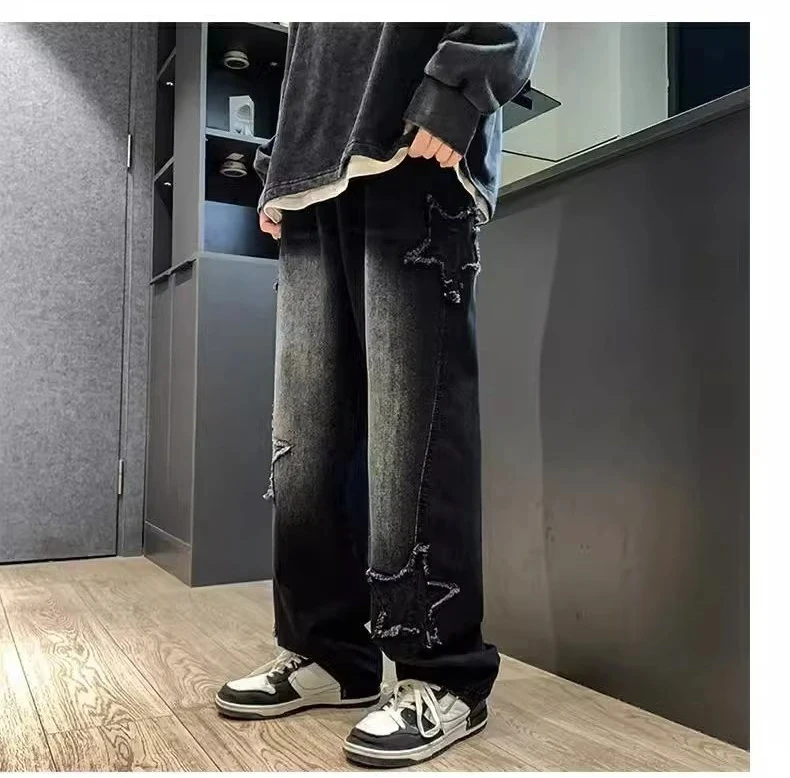 Calça Jeans Masculina Preta com Bordado de Estrelas – Estilo Hip Hop - Imagem 9