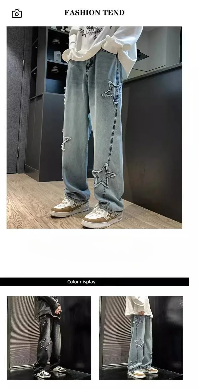 Calça Jeans Masculina Preta com Bordado de Estrelas – Estilo Hip Hop - Imagem 8