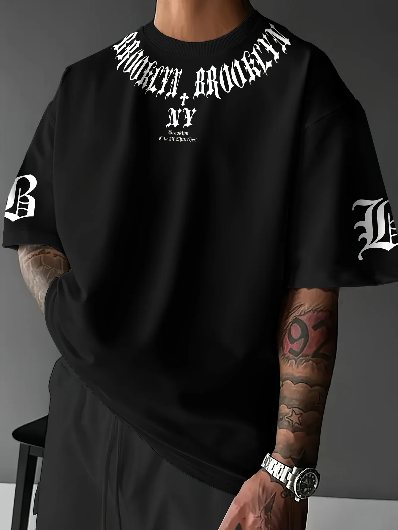 Camiseta Oversized Masculina Nova York | Primavera Verão Estampa Urbana Alfabeto - Imagem 2