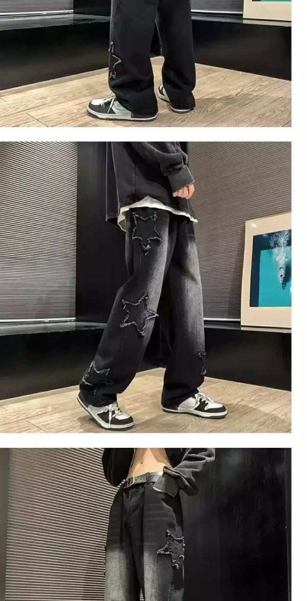 Calça Jeans Masculina Preta com Bordado de Estrelas – Estilo Hip Hop - Imagem 11