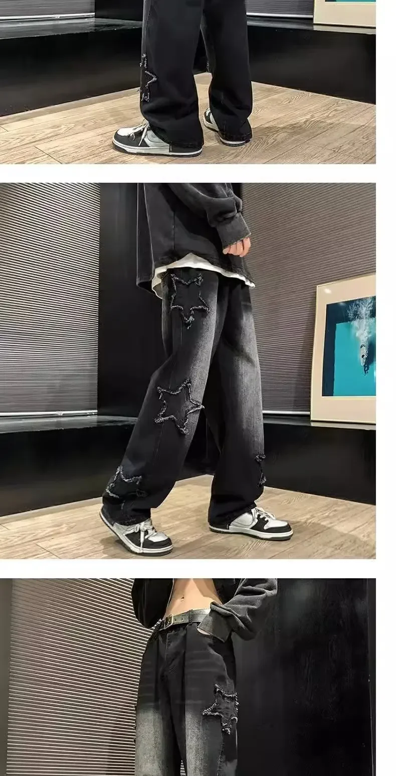 Calça Jeans Masculina Preta com Bordado de Estrelas – Estilo Hip Hop - Imagem 11