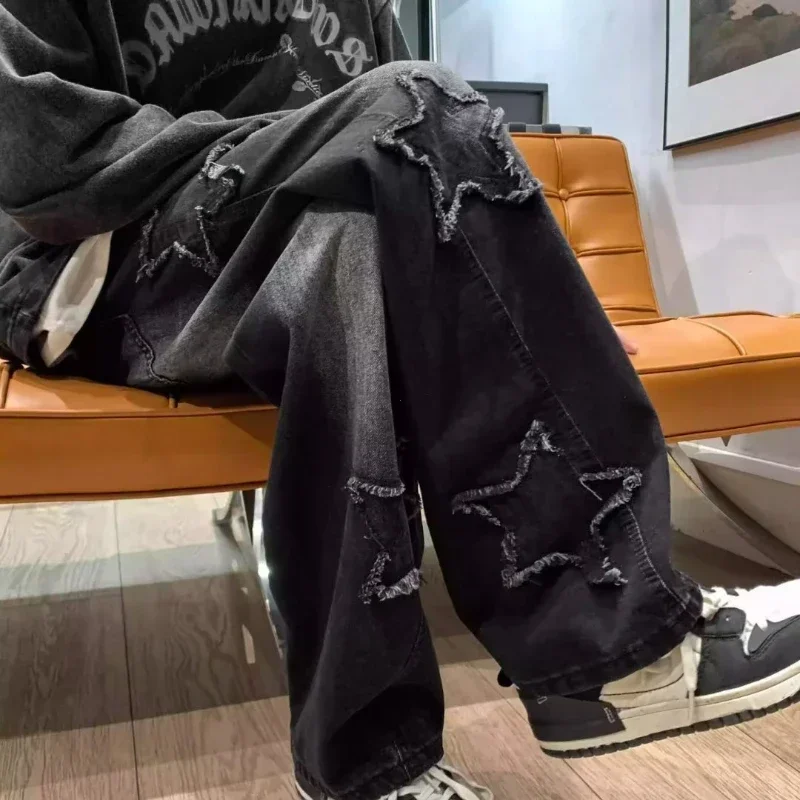 Calça Jeans Masculina Preta com Bordado de Estrelas – Estilo Hip Hop - Imagem 5