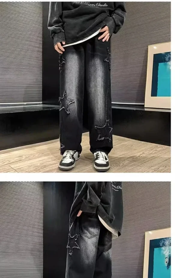 Calça Jeans Masculina Preta com Bordado de Estrelas – Estilo Hip Hop - Imagem 10