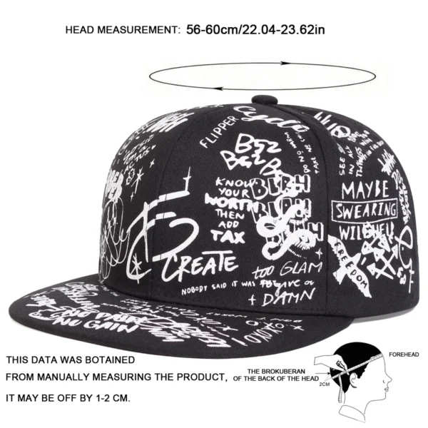 Boné Unissex Preto e Branco com Estampa Graffiti – Estilo Hip Hop - Imagem 6