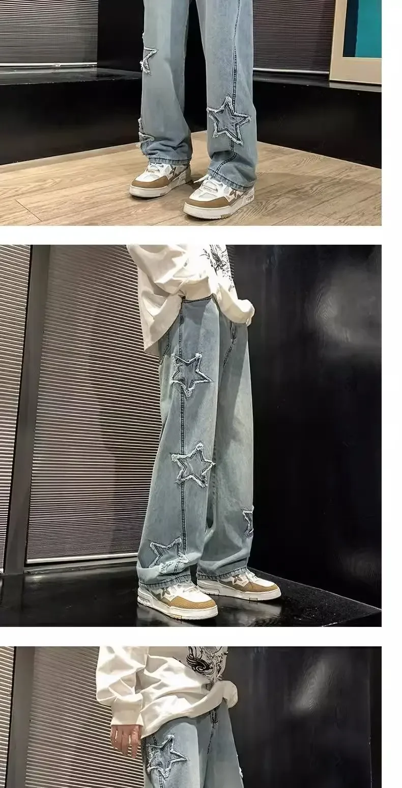 Calça Jeans Masculina Preta com Bordado de Estrelas – Estilo Hip Hop - Imagem 15