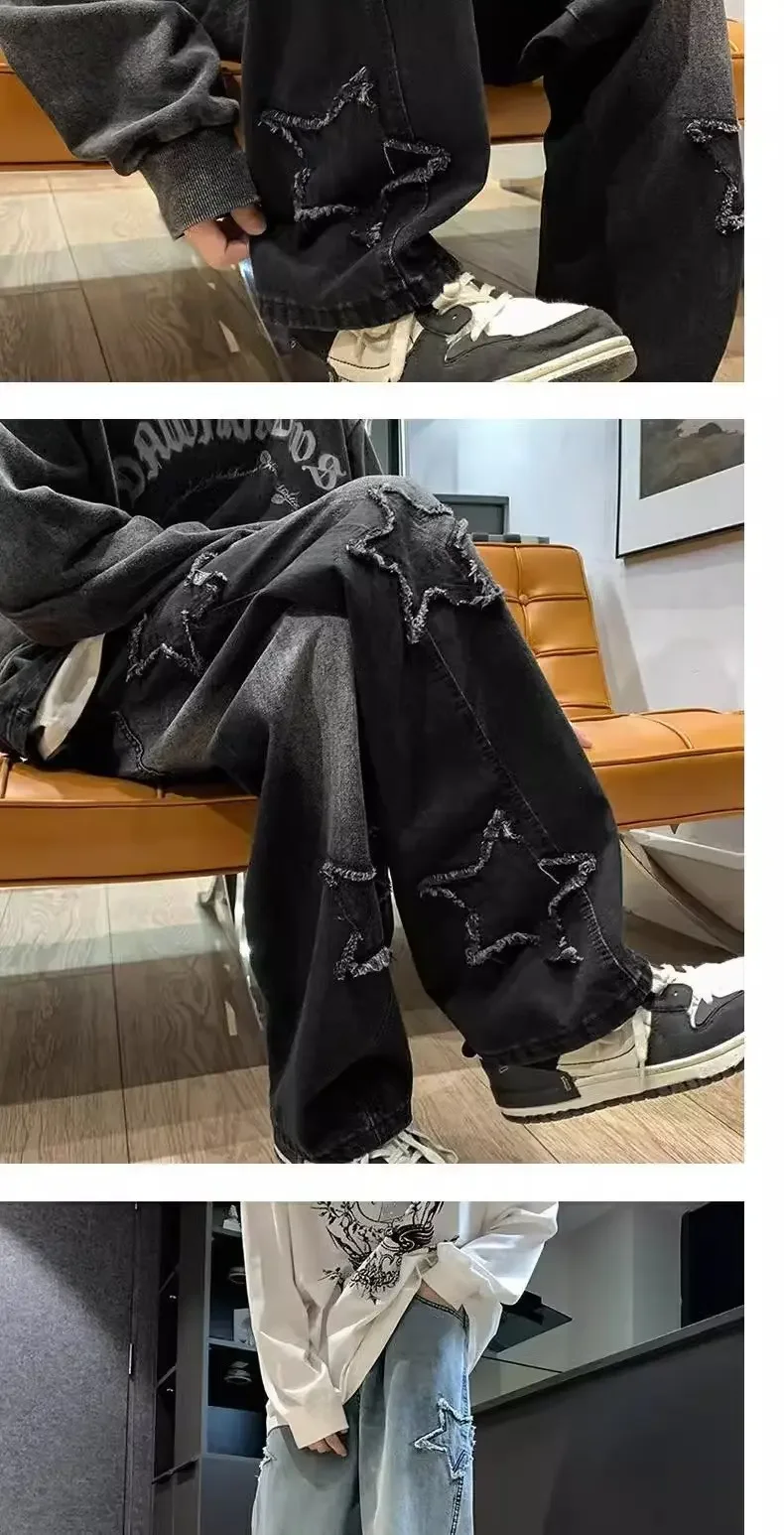 Calça Jeans Masculina Preta com Bordado de Estrelas – Estilo Hip Hop - Imagem 13