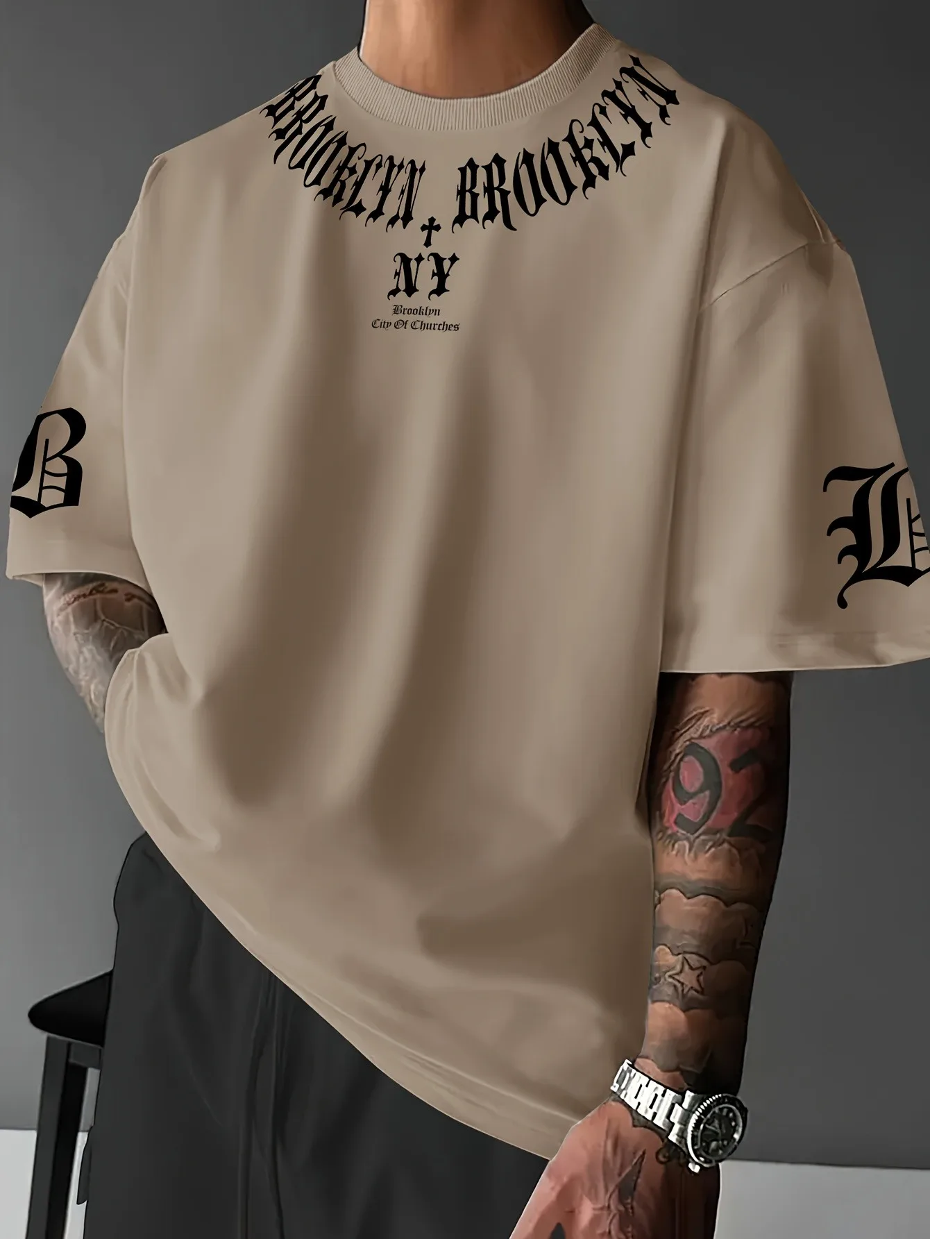Camiseta Oversized Masculina Nova York | Primavera Verão Estampa Urbana Alfabeto - Imagem 3