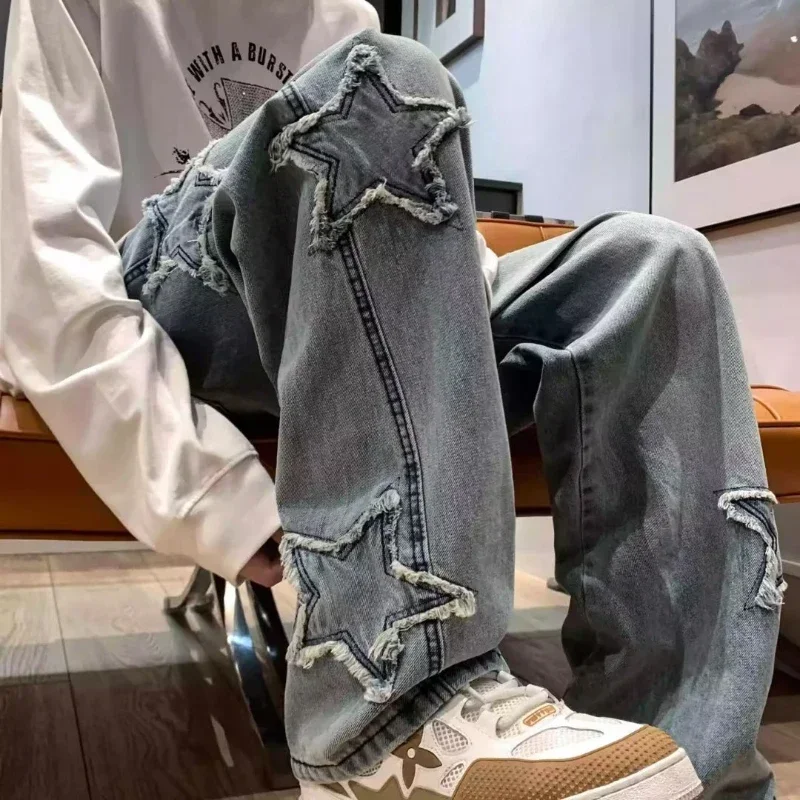 Calça Jeans Masculina Preta com Bordado de Estrelas – Estilo Hip Hop - Imagem 3