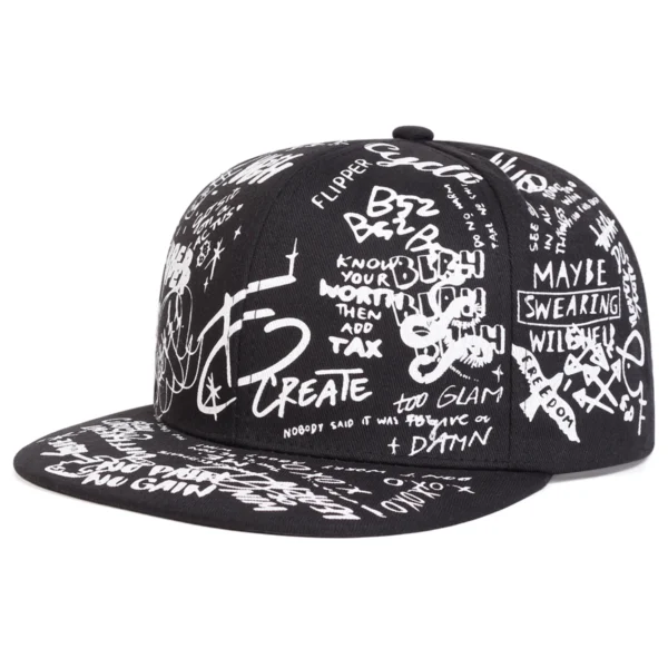 Boné Unissex Preto e Branco com Estampa Graffiti – Estilo Hip Hop - Imagem 2