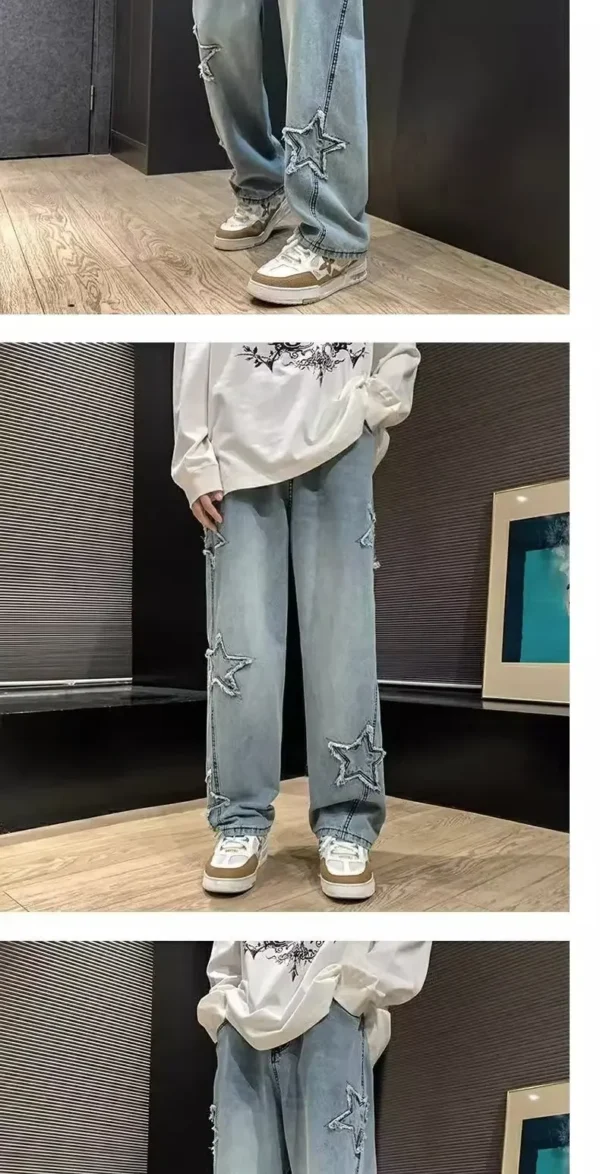 Calça Jeans Masculina Preta com Bordado de Estrelas – Estilo Hip Hop - Imagem 14