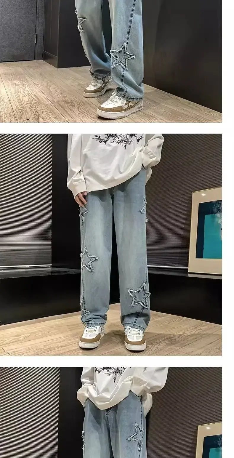 Calça Jeans Masculina Preta com Bordado de Estrelas – Estilo Hip Hop - Imagem 14