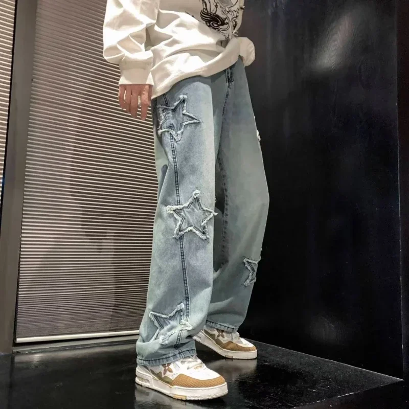 Calça Jeans Masculina Preta com Bordado de Estrelas – Estilo Hip Hop - Imagem 4