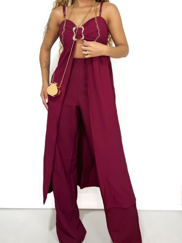 Conjunto Feminino em Alfaiataria Pantalona e Bata Alongada com Fivela Mayra Ref. - Imagem 2