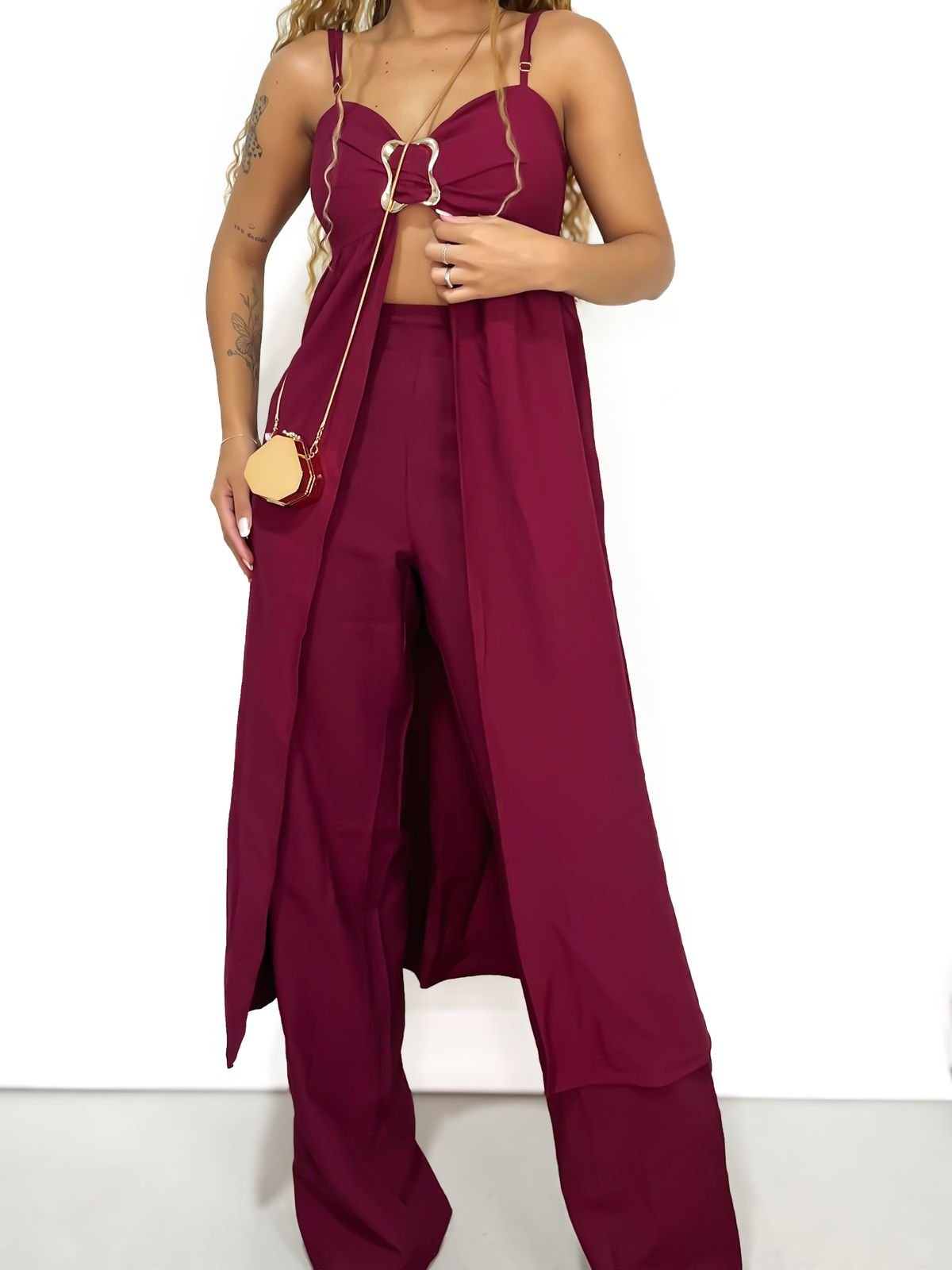 Conjunto Feminino em Alfaiataria Pantalona e Bata Alongada com Fivela Mayra Ref. - Imagem 2