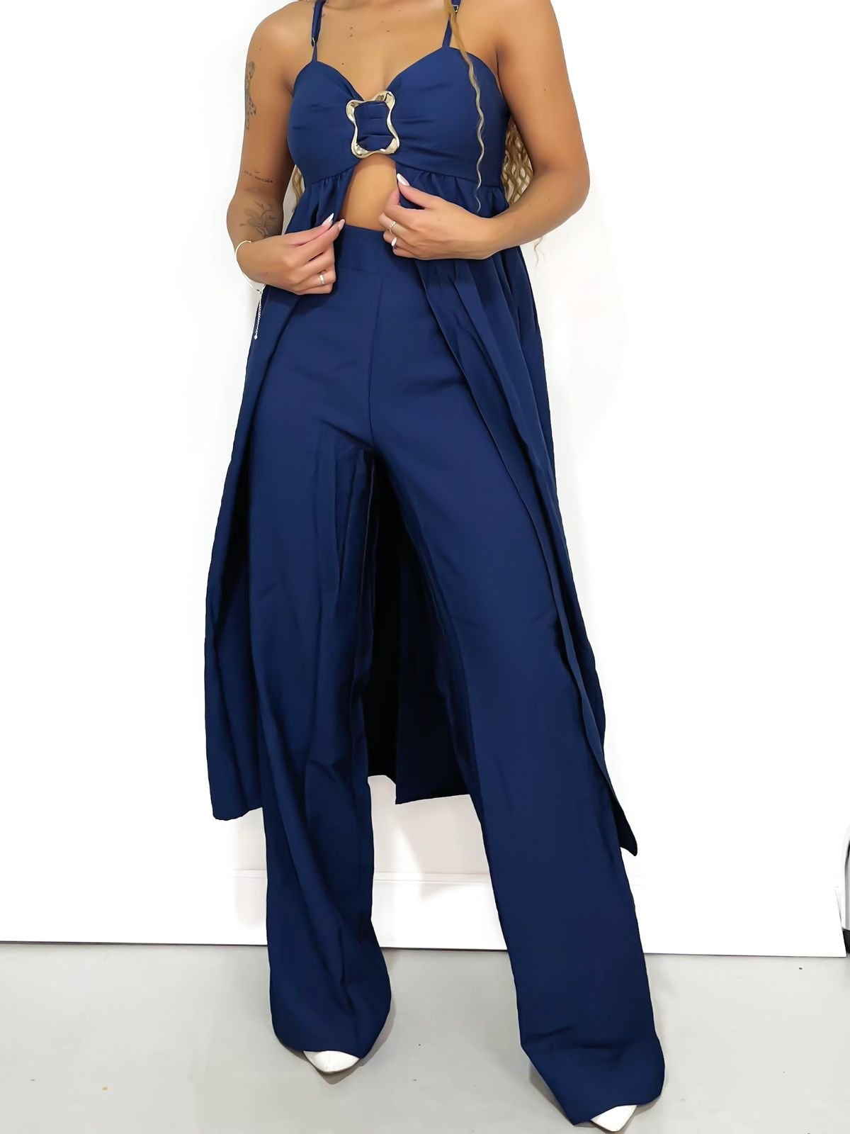 Conjunto Feminino em Alfaiataria Pantalona e Bata Alongada com Fivela Mayra Ref. - Imagem 4