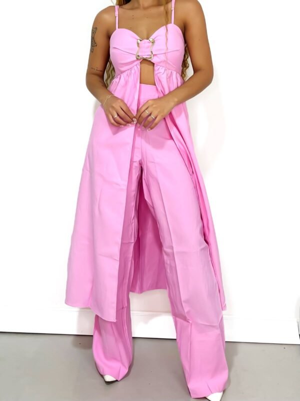 Conjunto Feminino em Alfaiataria Pantalona e Bata Alongada com Fivela Mayra Ref. - Imagem 3