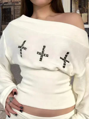 Top Cropped Feminino Y2K Streetwear  | Manga Longa Ombro a Ombro