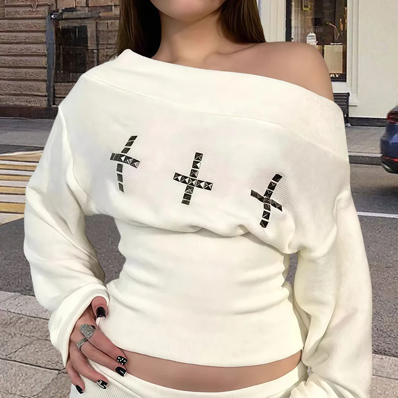 Top Cropped Feminino Y2K Streetwear | Manga Longa Ombro a Ombro