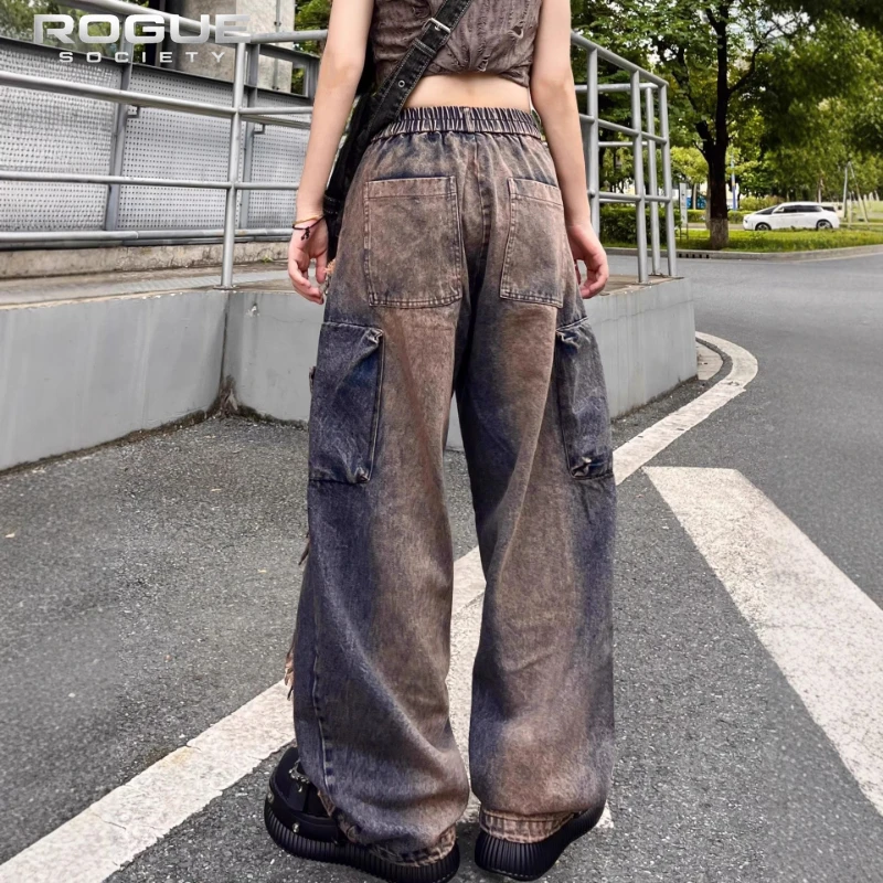 Calças Jeans Desconstruídas Y2K Grunge Unissex com Patches, Lavadas, de Perna La - Imagem 4