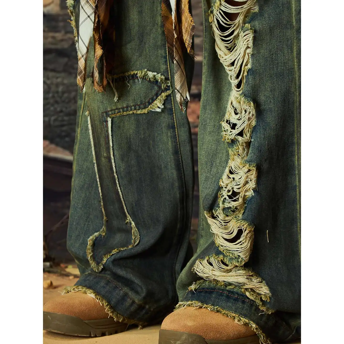 Calça Jeans Luzhen Original Premium Unissex com Barra Desfiada | Streetwear Exclusiva - Imagem 11