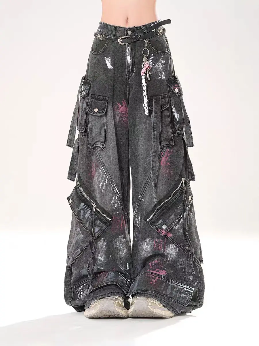 Calça Jeans Y2K Preta Lavada | Wide Leg Oversized Hip Hop Streetwear 2026 - Imagem 3