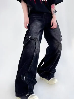 Calça Jeans Masculina Baggy Streetwear Americana | Patchwork Lavado High Street