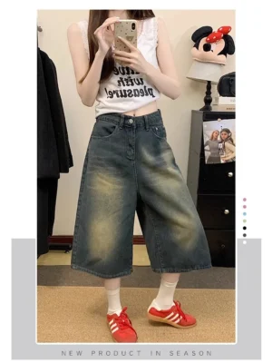 Bermuda Jeans Cintura Alta Wide Leg | Denim Casual e Confortável
