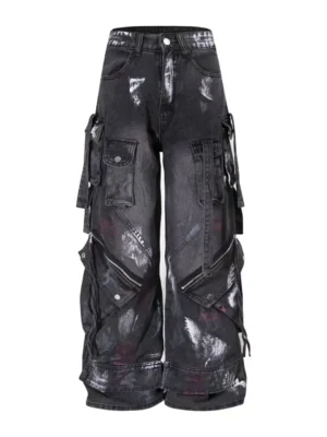 Calça Jeans Y2K Preta Lavada | Wide Leg Oversized Hip Hop Streetwear 2026