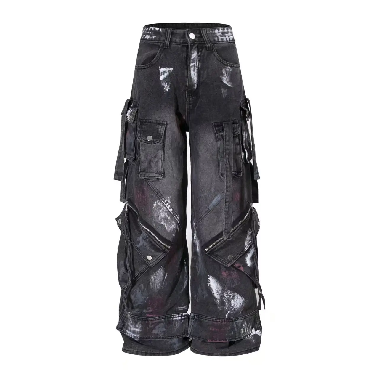 Calça Jeans Y2K Preta Lavada | Wide Leg Oversized Hip Hop Streetwear 2026