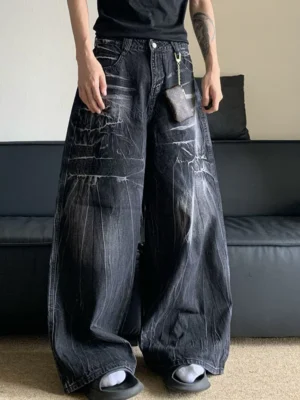 Calça Jeans Masculina Preta Relâmpago | Streetwear Coreano Moda Urbana