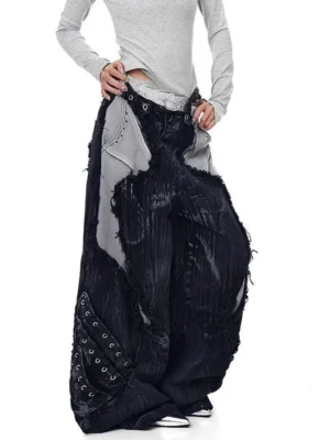2025 americano retro y2k estilo sujo lavado retalhos baggy calças jeans rasgadas