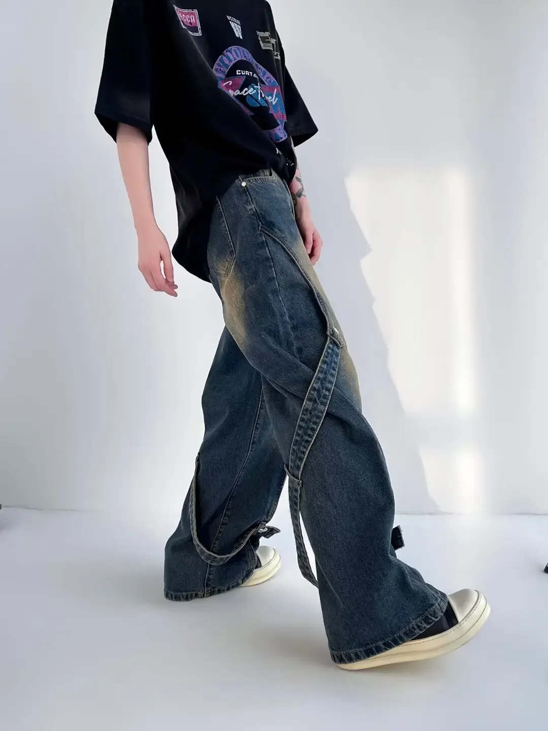 Calça Jeans Masculina Baggy Streetwear Americana | Patchwork Lavado High Street - Imagem 8