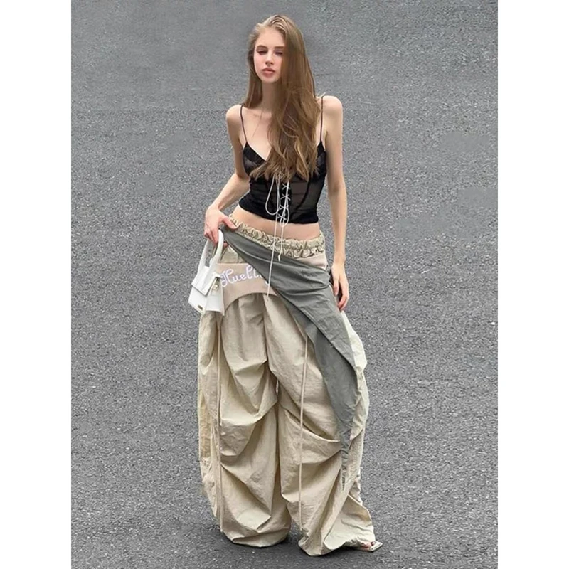 Calça Feminina Goblin Core Y2K Paraquedas | Wide Leg Harajuku Streetwear 2026 - Imagem 2