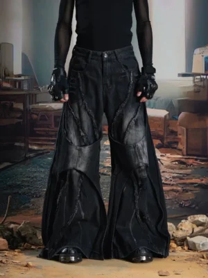 Calça Jeans Unissex Vintage 2026 Patchwork Desfiado | Wide Leg Streetwear Hip Hop Moda Urbana