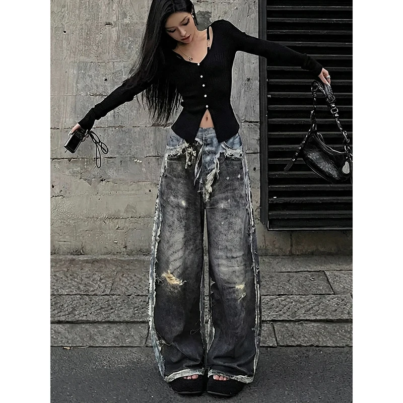 Calça Jeans Feminina Preta Baggy | Wide Leg Streetwear Hip Hop 2026 - Imagem 2