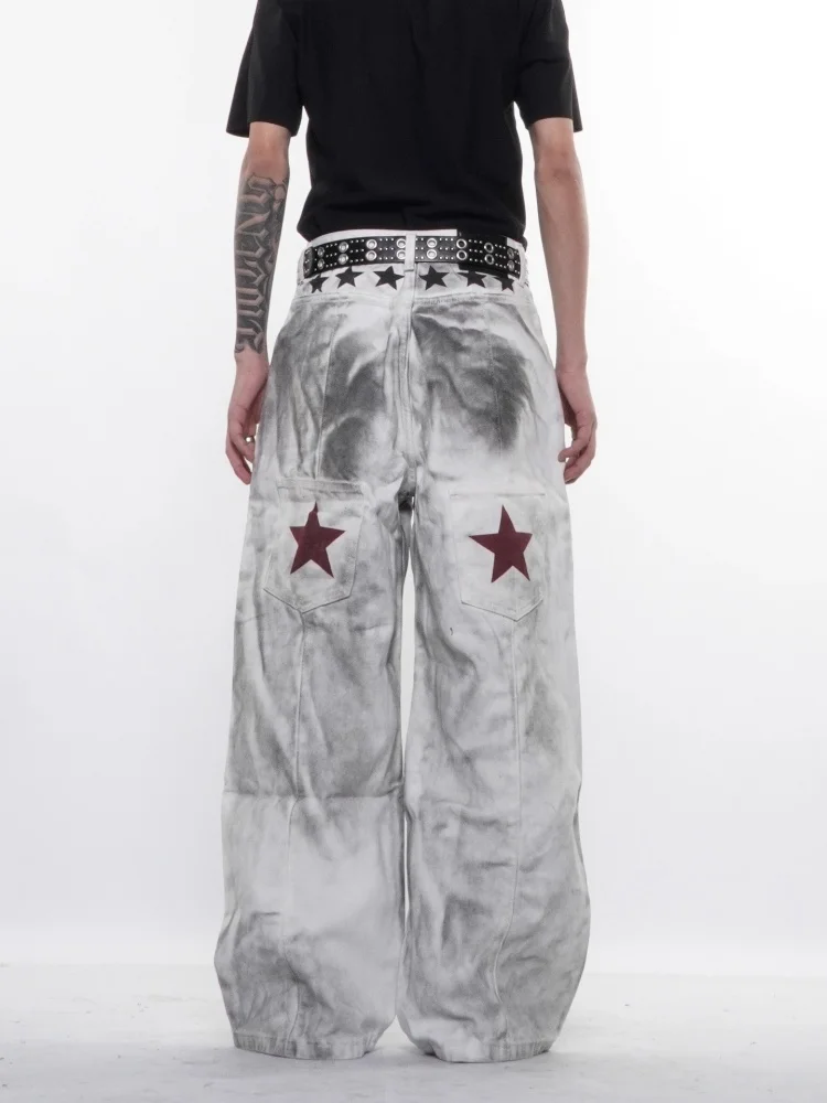 Calça Jeans Masculina Baggy Branca | Streetwear Americana com Estampa de Estrelas - Imagem 5