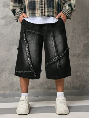 Bermuda Jeans Masculina Baggy Streetwear Underground | Barra Desfiada Premium | LANÇAMENTO