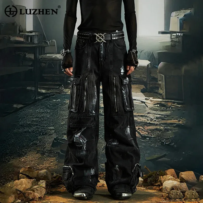 Calça Jeans Luzhen Original Premium Unissex Tie Dye com Pintura Exclusiva e Múltiplos Bolsos