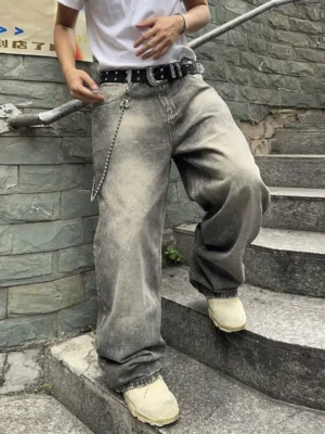 Calça Jeans Masculina Baggy Vintage Elástica | Harem Streetwear Casual 2026