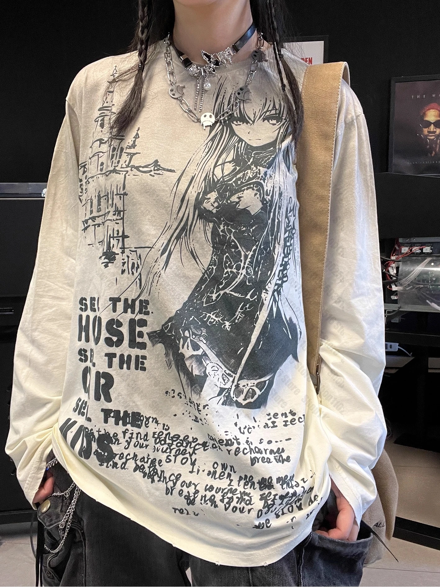 Camiseta Feminina Kitty Kpop Manga Longa | Streetweare Hip Hop moda 2026 - Imagem 3