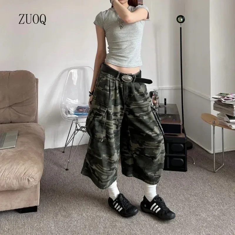 Bermudão Jeans Camuflado Unissex Streetwear | Cargo Wide Leg com Bolsos Utilitários | LANÇAMENTO - Imagem 4