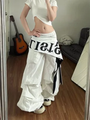 Calça Parachute Feminina Branca ou Preta  Baggy com Saia Envolvente | Streetwear 2026